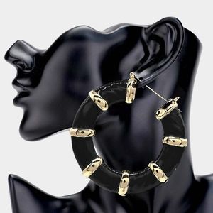 Black and Gold Bamboo Door Knocker Earrings Trendy Big Hoop Jewelry Accessory